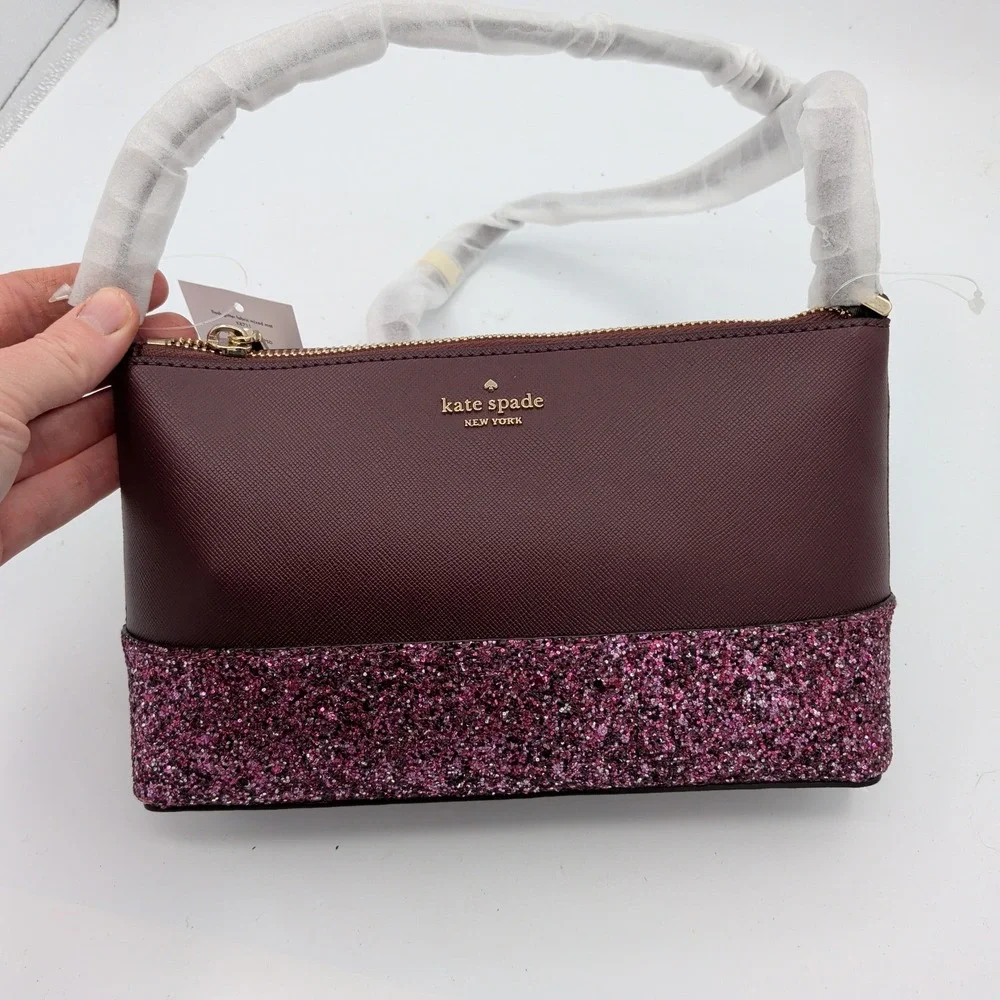 Kate Spade Flash Glitter Mixed Mat Cherrywood Crossbody Bag K8711 Burgundy NEW